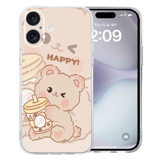 For iPhone 16 Plus Colored Drawing Pattern Transparent TPU Phone Case(Bear) - iPhone 16 Plus Cases by buy2fix | Online Shopping UK | buy2fix