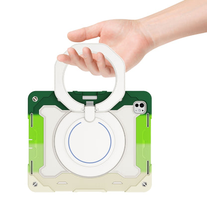 For iPad Pro 13 2024 Armor Portable Rotating Ring Holder Silicone Tablet Case with Pen Slot(Colorful Green) - iPad Pro 13 2024 Cases by buy2fix | Online Shopping UK | buy2fix