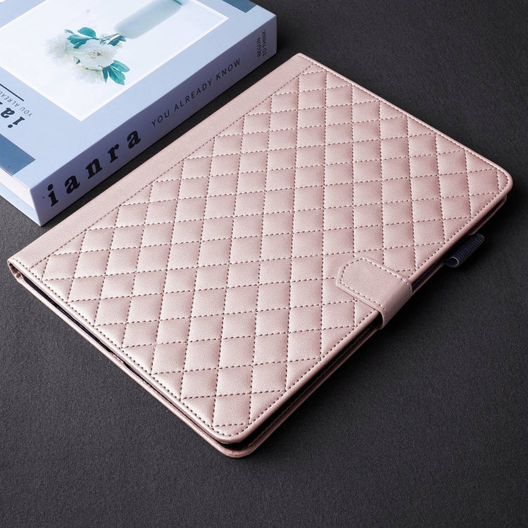 For Samsung Galaxy Tab S9 FE / S9 Rhombus Lattice Leather Tablet Case(Rose Gold) - Galaxy Tab S9 FE by buy2fix | Online Shopping UK | buy2fix