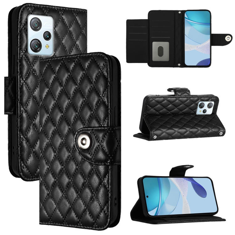 For Blackview A53 Rhombic Texture Flip Leather Phone Case with Lanyard(Black) - More Brand by buy2fix | Online Shopping UK | buy2fix