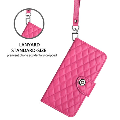 For Blackview A53 Rhombic Texture Flip Leather Phone Case with Lanyard(Rose Red) - More Brand by buy2fix | Online Shopping UK | buy2fix