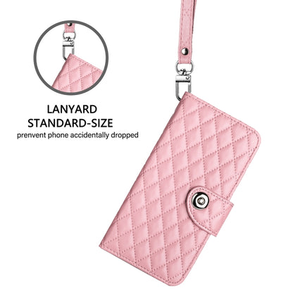 For Blackview A53 Rhombic Texture Flip Leather Phone Case with Lanyard(Pink) - More Brand by buy2fix | Online Shopping UK | buy2fix