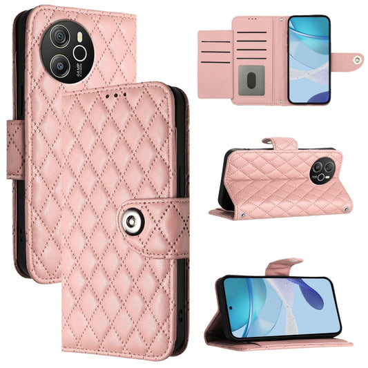 For Blackview Shark 8 Rhombic Texture Flip Leather Phone Case with Lanyard(Coral Pink) - More Brand by buy2fix | Online Shopping UK | buy2fix