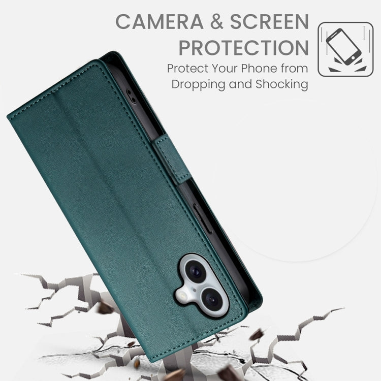 For iPhone 16 Side Buckle Magnetic Frosted Leather Phone Case(Dark Green) - iPhone 16 Cases by buy2fix | Online Shopping UK | buy2fix