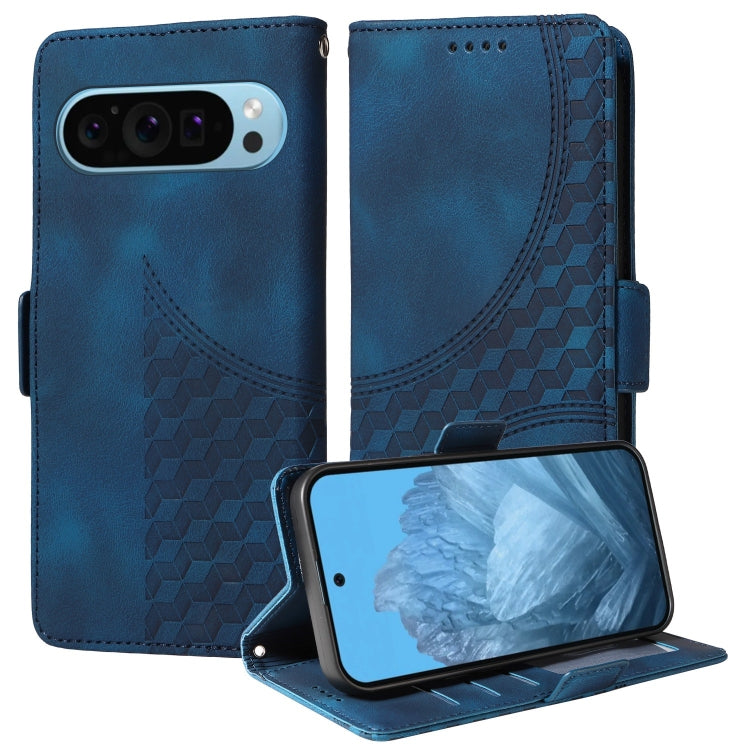 For Google Pixel 9 / 9 Pro Embossed Rhombus Starry Leather Phone Case(Blue) - Google Cases by buy2fix | Online Shopping UK | buy2fix