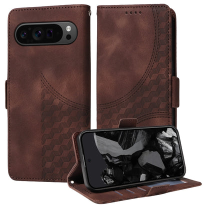 For Google Pixel 9 Pro XL Embossed Rhombus Starry Leather Phone Case(Brown) - Google Cases by buy2fix | Online Shopping UK | buy2fix