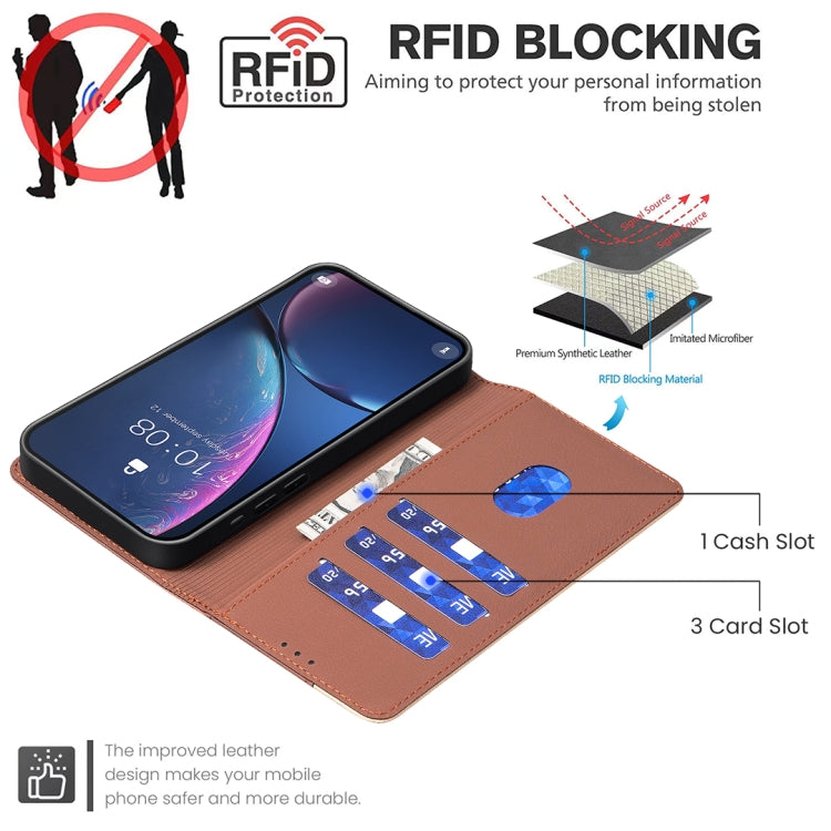 For iPhone 16 Color Matching RFID Anti-theft Leather Phone Case(Brown) - iPhone 16 Cases by buy2fix | Online Shopping UK | buy2fix