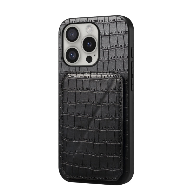 For iPhone 16 Pro Imitation Crocodile Leather Back Phone Case with Holder(Black) - iPhone 16 Pro Cases by buy2fix | Online Shopping UK | buy2fix