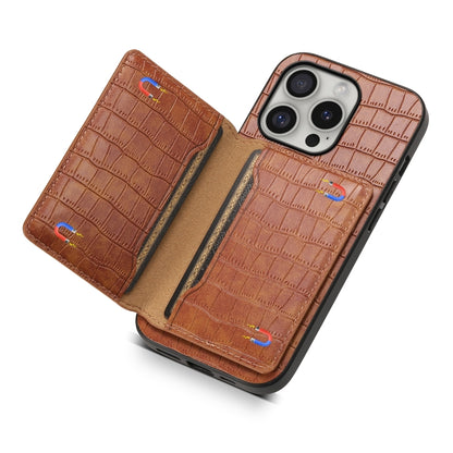 For iPhone 16 Pro Crocodile Texture Card Bag Design Full Coverage Phone Case(Brown) - iPhone 16 Pro Cases by buy2fix | Online Shopping UK | buy2fix