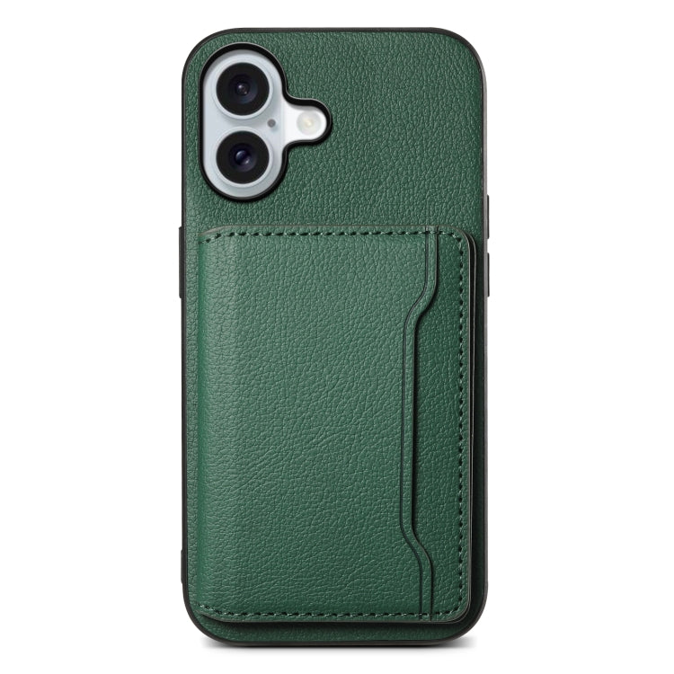 For iPhone 16 Calf Texture Card Bag Design Full Coverage Phone Case(Green) - iPhone 16 Cases by buy2fix | Online Shopping UK | buy2fix