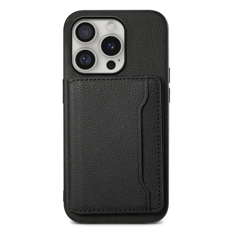 For iPhone 16 Pro Max Calf Texture Card Bag Design Full Coverage Phone Case(Black) - iPhone 16 Pro Max Cases by buy2fix | Online Shopping UK | buy2fix