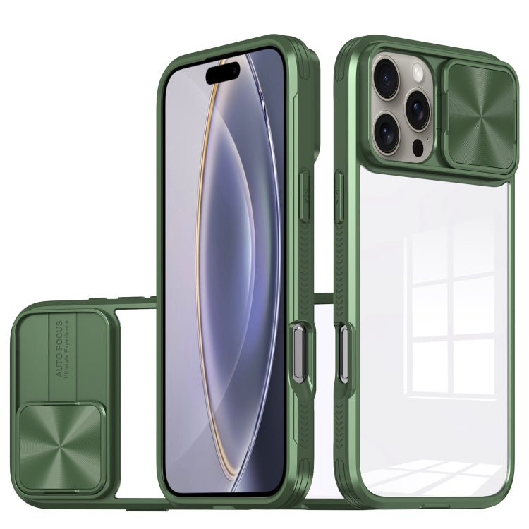 For iPhone 16 Pro Max Sliding Camshield Acrylic Hybrid TPU Phone Case(Olive Green) - iPhone 16 Pro Max Cases by buy2fix | Online Shopping UK | buy2fix