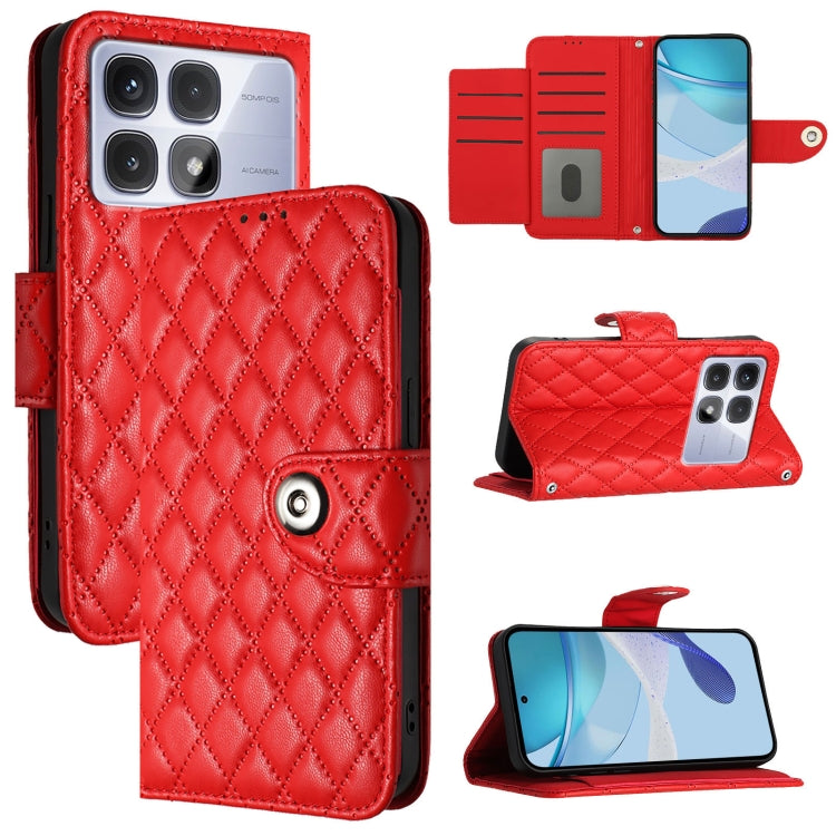 For Redmi K70 Ultra 5G Global Rhombic Texture Flip Leather Phone Case with Lanyard(Red) - Xiaomi Cases by buy2fix | Online Shopping UK | buy2fix