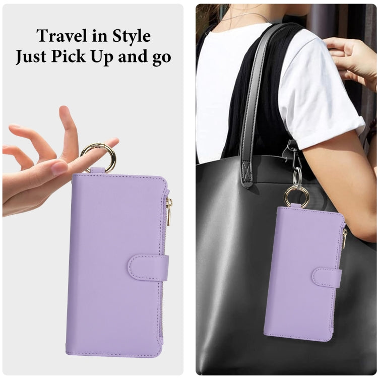 For iPhone 16 Pro Crossbody Ring Multifunctional Wallet Leather Phone Case(Purple) - More iPhone Cases by buy2fix | Online Shopping UK | buy2fix