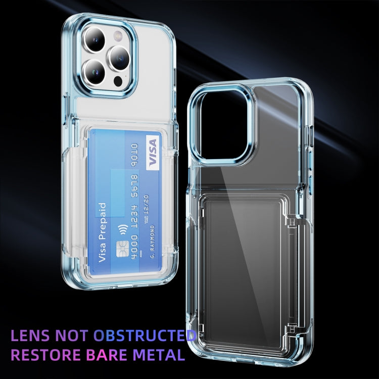 For iPhone 16 Card Holder Acrylic Hybrid TPU Phone Case(Transparent Blue) - iPhone 16 Cases by buy2fix | Online Shopping UK | buy2fix