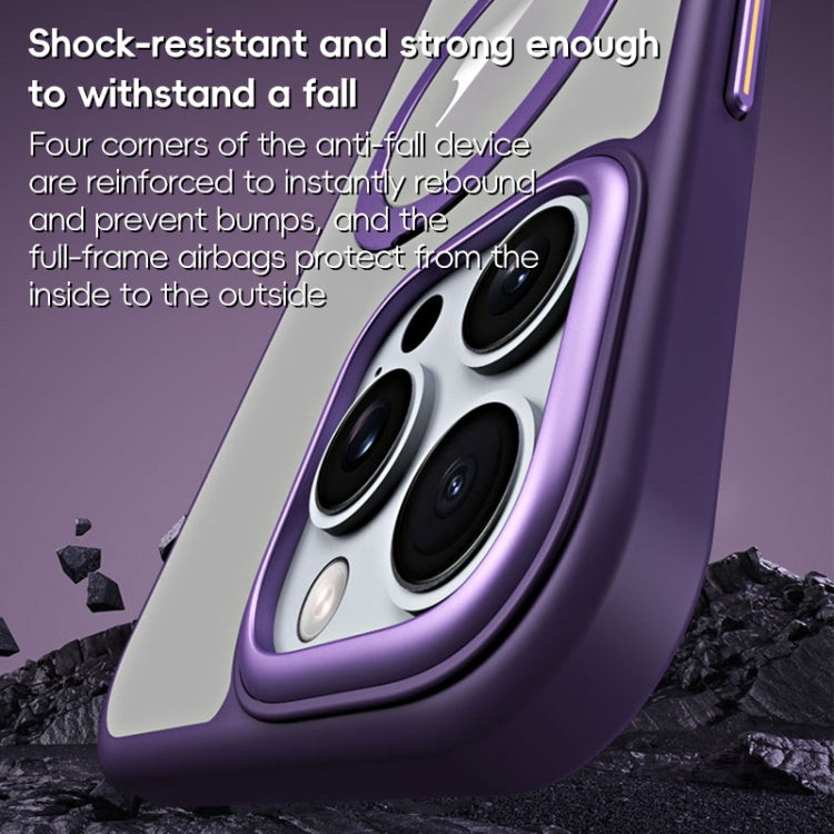 For iPhone 16 Plus MagSafe Airbag Shockproof Frosted Phone Case with Fold Holder(Purple) - iPhone 16 Cases by buy2fix | Online Shopping UK | buy2fix