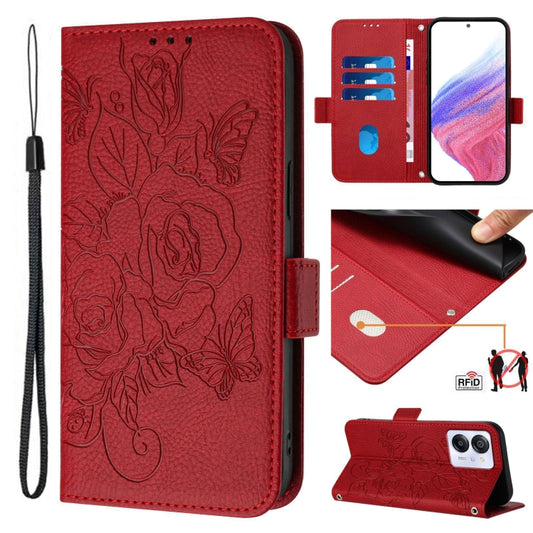 For Blackview Color 8 / Oscal Modern 8 Embossed Rose RFID Anti-theft Leather Phone Case(Red) - More Brand by buy2fix | Online Shopping UK | buy2fix