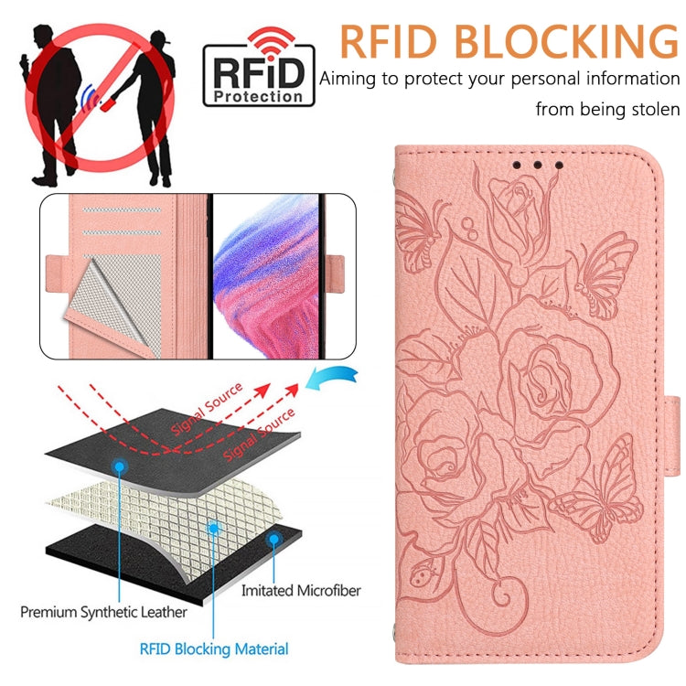 For Blackview WAVE 6C Embossed Rose RFID Anti-theft Leather Phone Case(Pink) - More Brand by buy2fix | Online Shopping UK | buy2fix