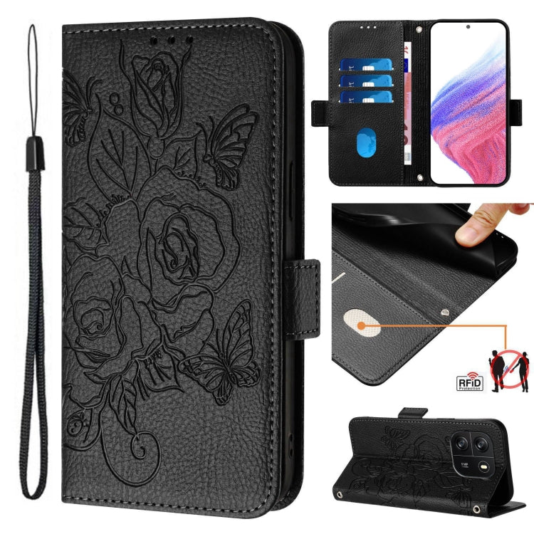 For Blackview WAVE 6C Embossed Rose RFID Anti-theft Leather Phone Case(Black) - More Brand by buy2fix | Online Shopping UK | buy2fix