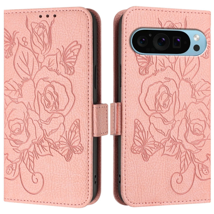 For Google Pixel 9 Pro XL Embossed Rose RFID Anti-theft Leather Phone Case(Pink) - Google Cases by buy2fix | Online Shopping UK | buy2fix