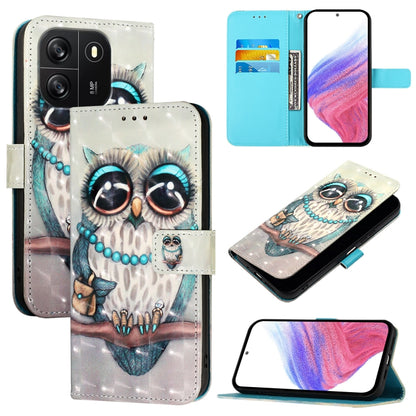 For Blackview Wave 6C 3D Painting Horizontal Flip Leather Phone Case(Grey Owl) - More Brand by buy2fix | Online Shopping UK | buy2fix