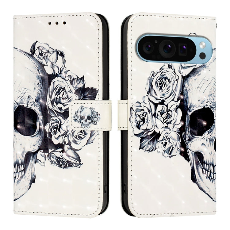 For Google Pixel 9 3D Painting Horizontal Flip Leather Phone Case(Skull) - Google Cases by buy2fix | Online Shopping UK | buy2fix