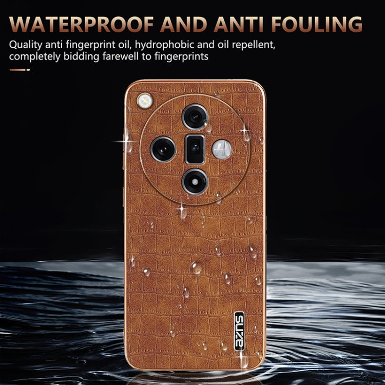 For OPPO Find X7 Ultra AZNS Electroplated Frame Crocodile Texture Full Coverage Phone Case(Brown) - Find X7 Ultra Cases by AZNS | Online Shopping UK | buy2fix