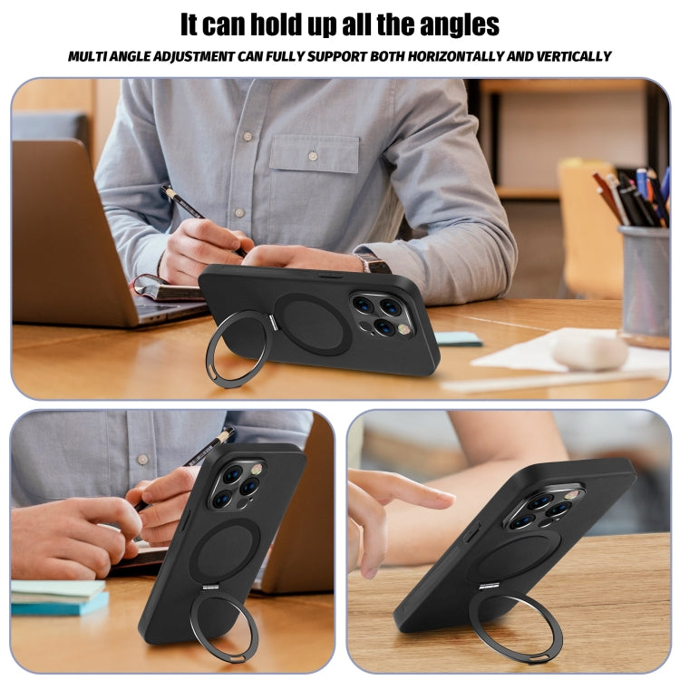 For iPhone 15 MagSafe Rotation Holder PC + Leather Phone Case(Black) - iPhone 15 Cases by buy2fix | Online Shopping UK | buy2fix