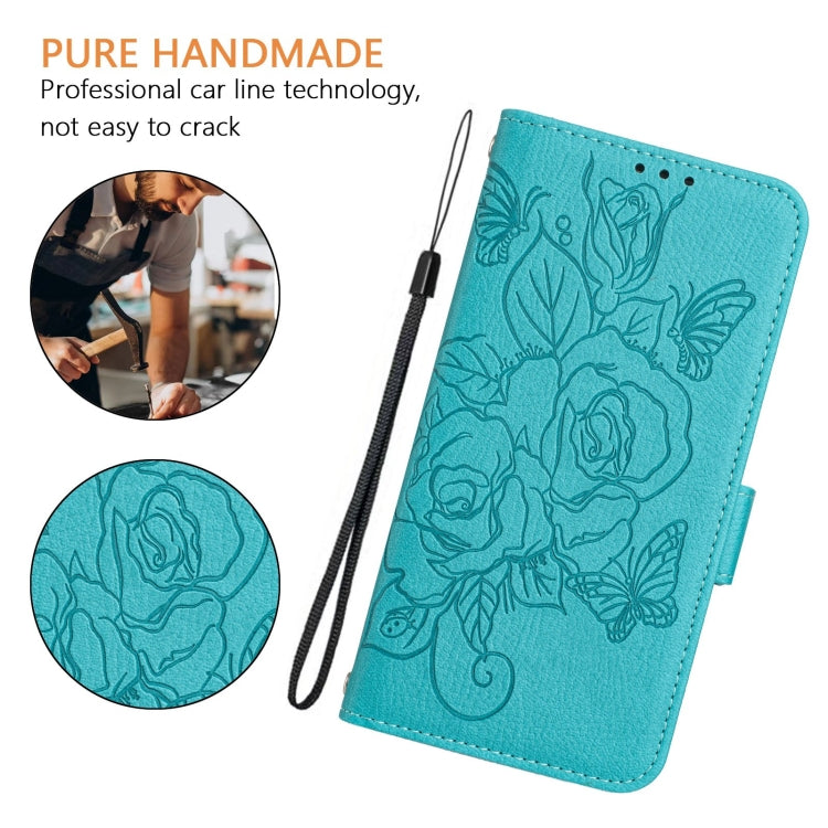 For Motorola Moto G Play 4G 2024 Embossed Rose RFID Anti-theft Leather Phone Case(Light Blue) - Motorola Cases by buy2fix | Online Shopping UK | buy2fix