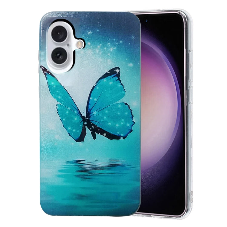 For iPhone 16 Plus Colored Drawing Pattern TPU Phone Case(Butterfly) - iPhone 16 Plus Cases by buy2fix | Online Shopping UK | buy2fix