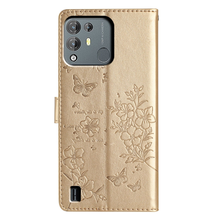 For Blackview A55 Pro Butterflies and Flowers Leather Phone Case(Gold) - More Brand by buy2fix | Online Shopping UK | buy2fix