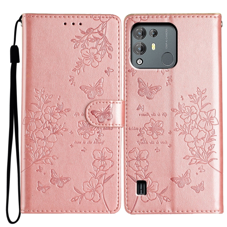 For Blackview A55 Pro Butterflies and Flowers Leather Phone Case(Rose Gold) - More Brand by buy2fix | Online Shopping UK | buy2fix