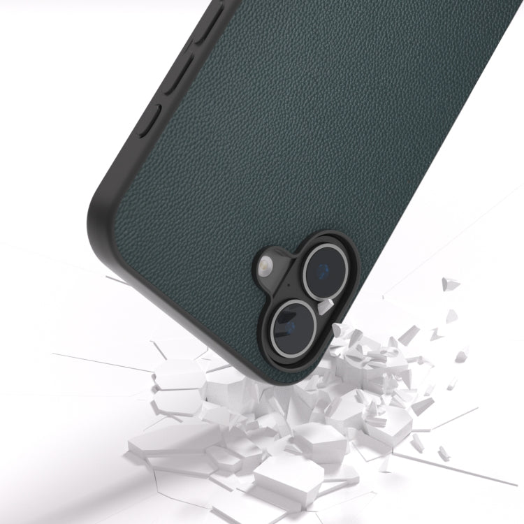 For iPhone 16 Plus ABEEL Black Frame Genuine Leather Elegant Phone Case(Green) - iPhone 16 Plus Cases by buy2fix | Online Shopping UK | buy2fix