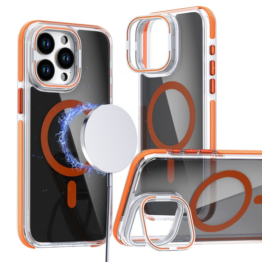 For iPhone 16 Pro Magsafe Dual-Color Transparent Black Lens Holder Phone Case(Orange) - iPhone 16 Pro Cases by buy2fix | Online Shopping UK | buy2fix