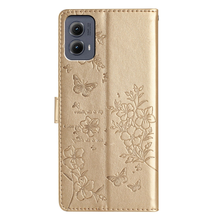 For Motorola Edge 2024 Butterflies and Flowers Leather Phone Case(Gold) - Motorola Cases by buy2fix | Online Shopping UK | buy2fix