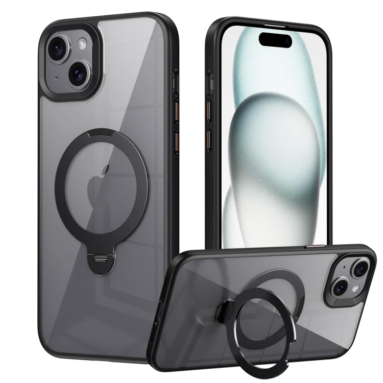 For iPhone 13 Transparent MagSafe Magnetic Rotating Ring Holder Phone Case(Black) - iPhone 13 Cases by buy2fix | Online Shopping UK | buy2fix