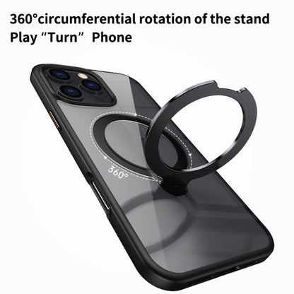 For iPhone 16 Transparent MagSafe Magnetic Rotating Ring Holder Phone Case(Grey) - iPhone 16 Cases by buy2fix | Online Shopping UK | buy2fix