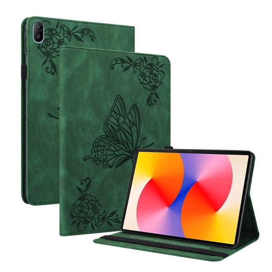 For Huawei MatePad SE 11 2024 Butterfly Flower Embossed Leather Tablet Case(Green) - Huawei by buy2fix | Online Shopping UK | buy2fix