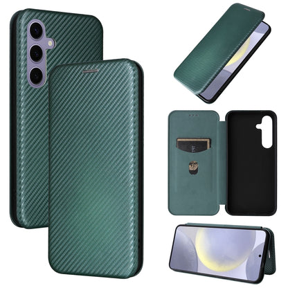 For Samsung Galaxy S25 5G Carbon Fiber Texture Flip Leather Phone Case(Green) - Galaxy S25 5G Cases by buy2fix | Online Shopping UK | buy2fix