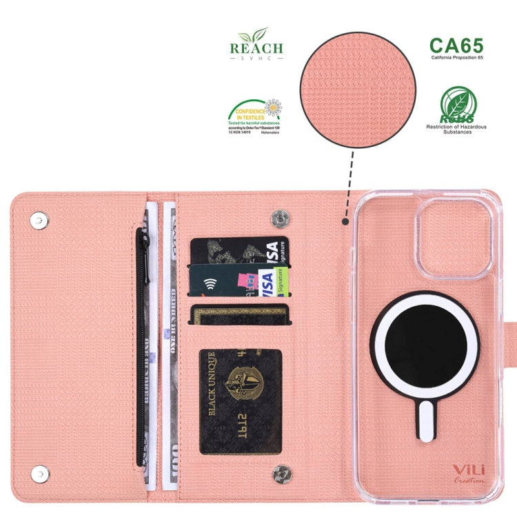 For iPhone 14 ViLi GHB-C Series RFID MagSafe Magnetic Flip Leather Phone Case(Pink) - iPhone 14 Cases by ViLi | Online Shopping UK | buy2fix