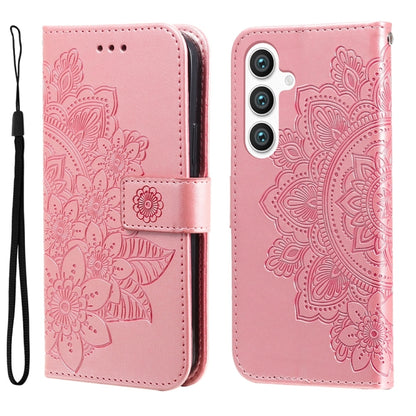 For Samsung Galaxy S25 5G Seven-petal Flowers Embossing Leather Phone Case(Rose Gold) - Galaxy S25 5G Cases by buy2fix | Online Shopping UK | buy2fix