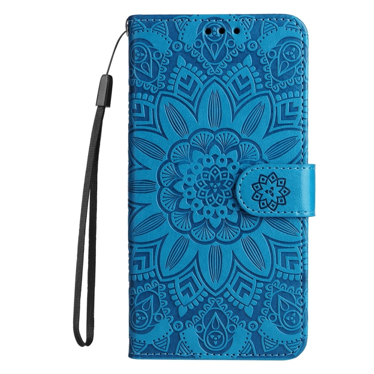 For Samsung Galaxy S25 5G Embossed Sunflower Leather Phone Case(Blue) - Galaxy S25 5G Cases by buy2fix | Online Shopping UK | buy2fix