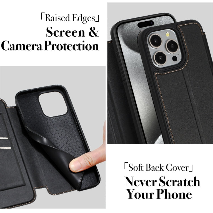 For iPhone 16 Magnetic Armor Series RFID Card Slots Leather Phone Case(Black) - iPhone 16 Cases by buy2fix | Online Shopping UK | buy2fix