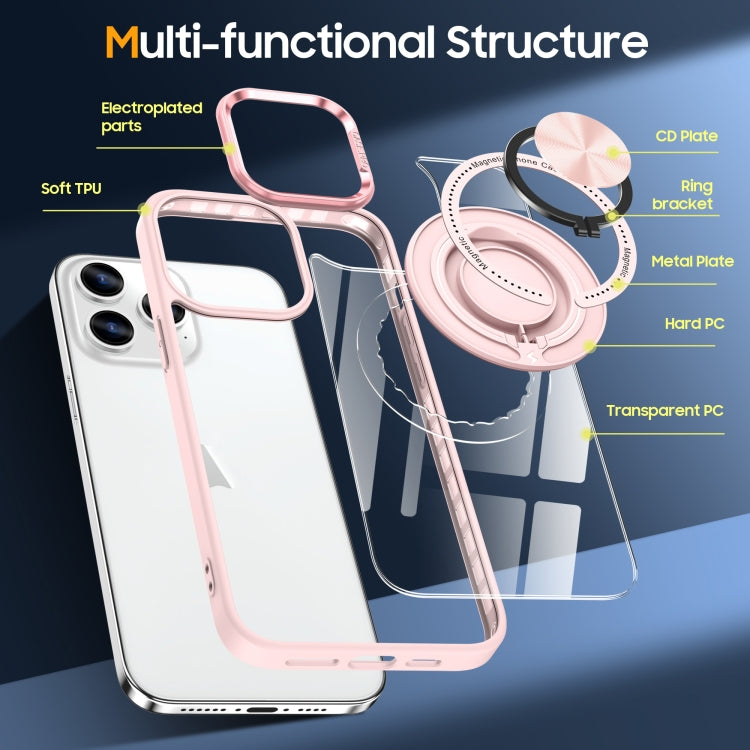 For iPhone 16 Pro Max Magnetic Rotating Ring Holder Phone Case(Pink) - iPhone 16 Pro Max Cases by buy2fix | Online Shopping UK | buy2fix