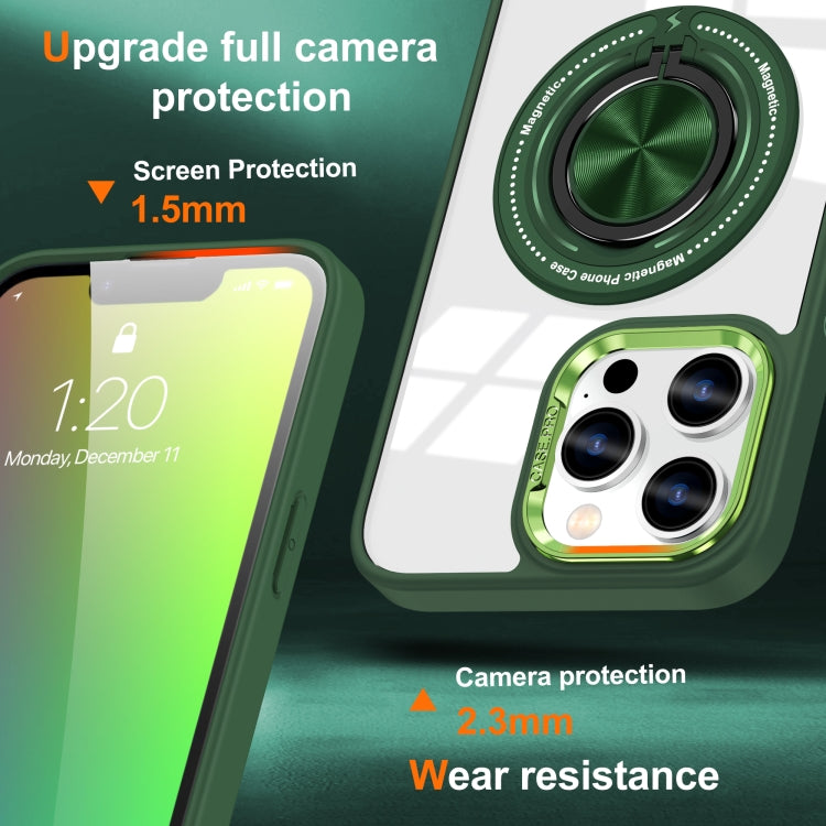 For iPhone 16 Pro Max Magnetic Rotating Ring Holder Phone Case(Dark Green) - iPhone 16 Pro Max Cases by buy2fix | Online Shopping UK | buy2fix