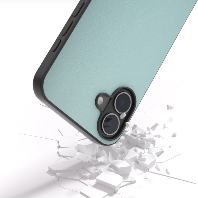 For iPhone 16 PU Leather Black Frame Full Coverage Phone Case(Light Blue) - iPhone 16 Cases by buy2fix | Online Shopping UK | buy2fix