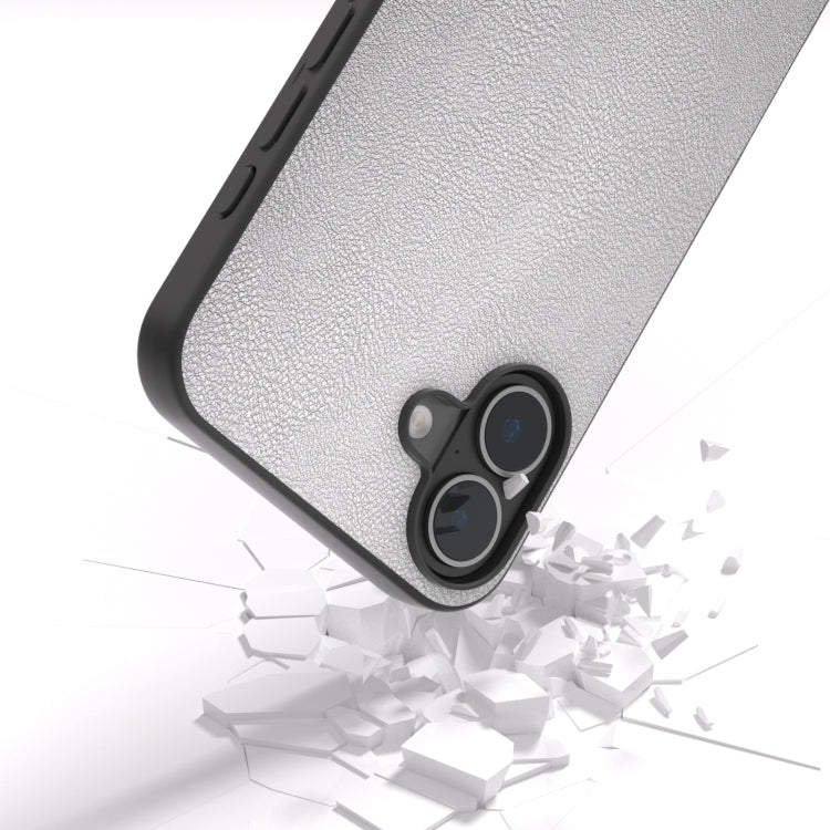 For iPhone 16 PU Leather Black Frame Full Coverage Phone Case(Silver) - iPhone 16 Cases by buy2fix | Online Shopping UK | buy2fix