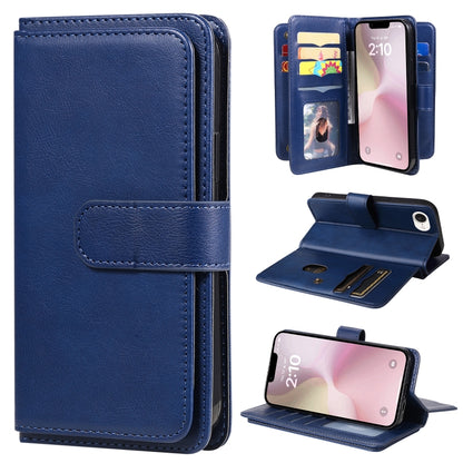 For iPhone SE 2024 Multi-Function Wallet 10 Card Slots Leather Phone Case(Dark Blue) - More iPhone Cases by buy2fix | Online Shopping UK | buy2fix