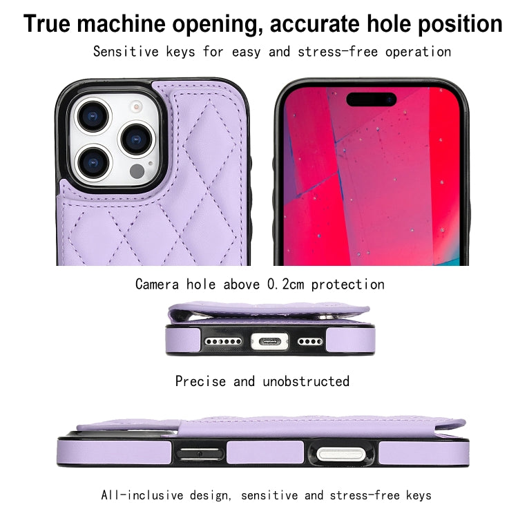 For iPhone 16 Pro Double Buckle Rhombic PU Leather Phone Case(Purple) - iPhone 16 Pro Cases by buy2fix | Online Shopping UK | buy2fix