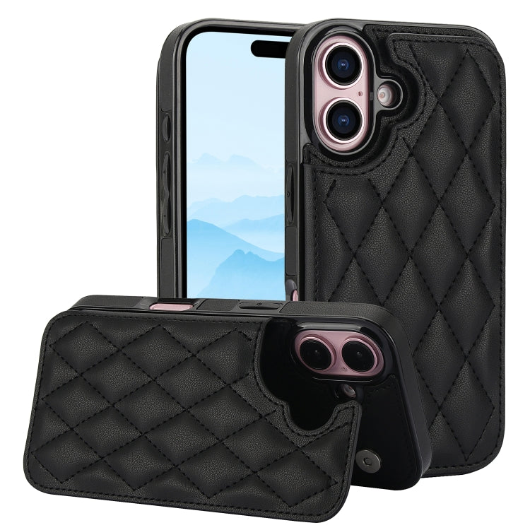 For iPhone 16 Double Buckle Rhombic PU Leather Phone Case(Black) - iPhone 16 Cases by buy2fix | Online Shopping UK | buy2fix